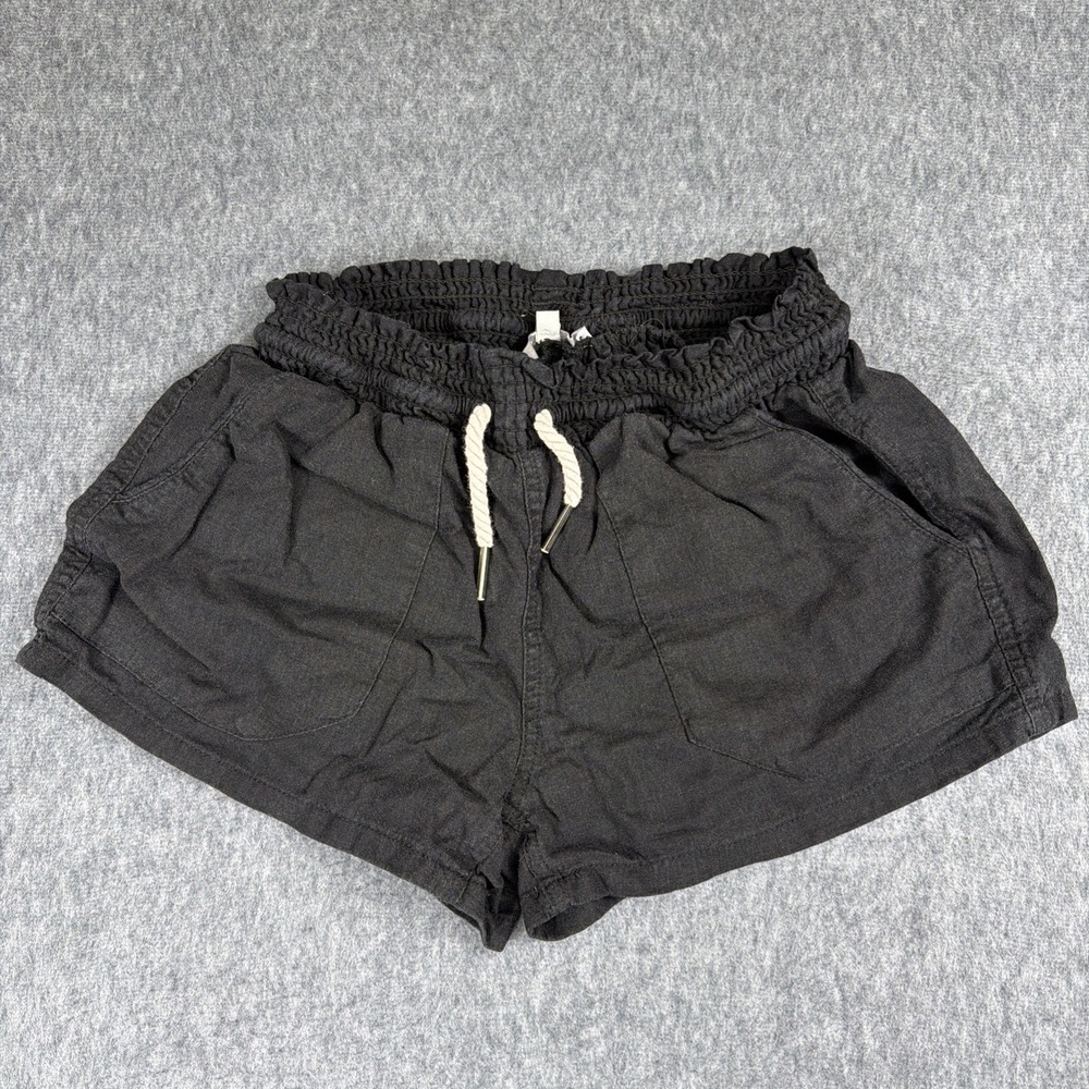 Love Tree Shorts Womens Small Black Linen Smocked Waist Drawstring Casual